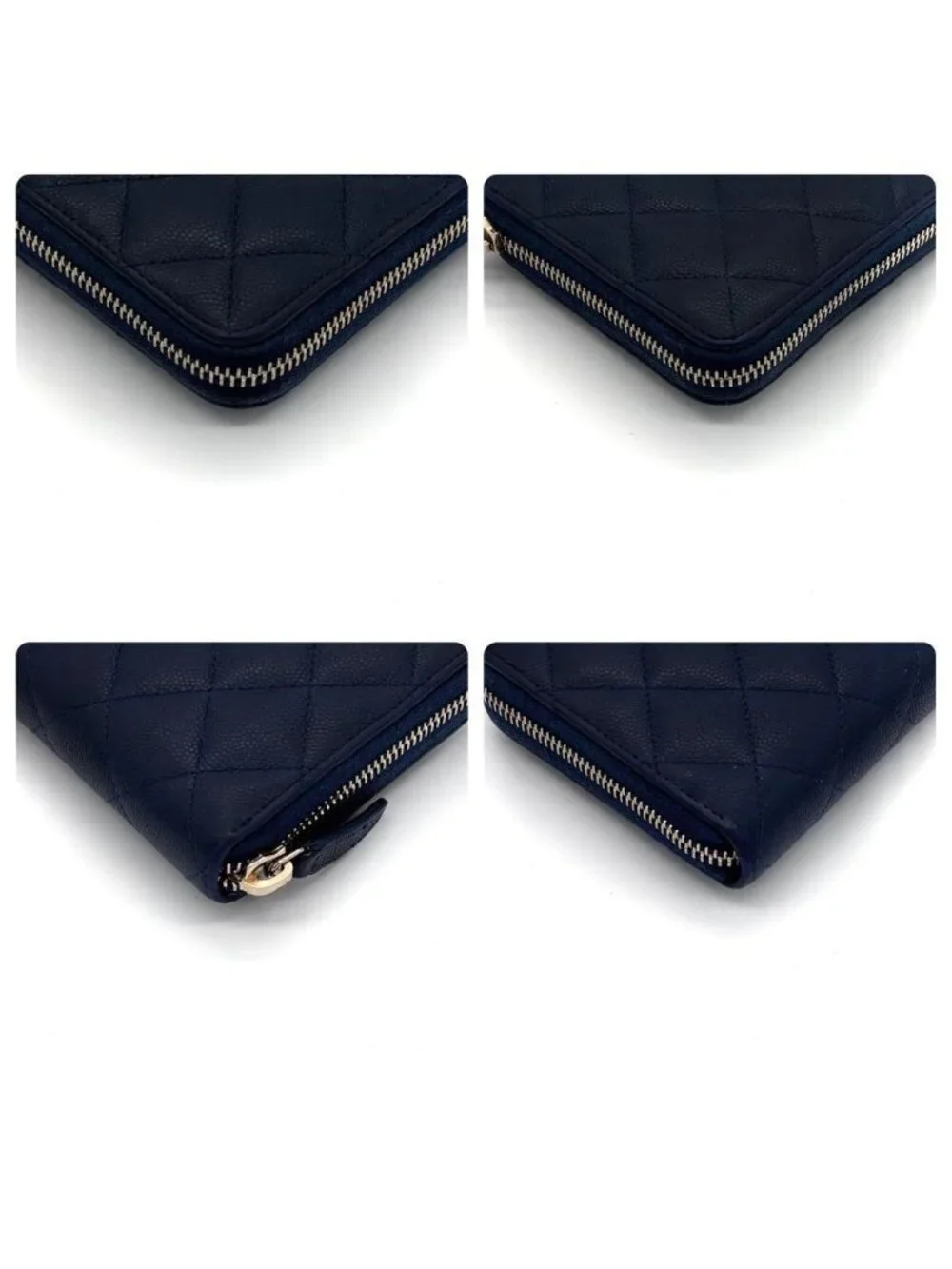 Chanel Quilted Caviar Leather Round Fastener Wallet Navy